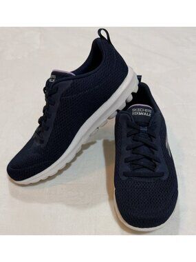 Skechers Air Cooled Goga Mat Shoes Navy Blue/Purple Go Walk  ~ Women’s Size 8